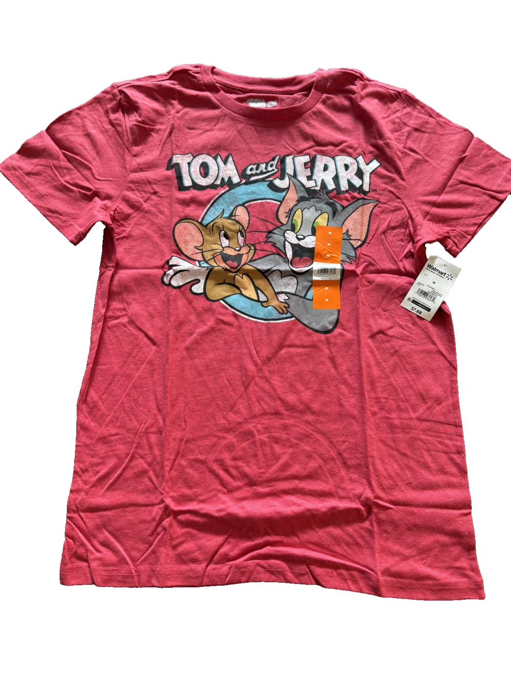Tom and Jerry Shirt Mens Medium Red Cartoon Graphic Tee T-Shirt Classic Crewneck